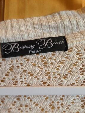 Brittany Black Petite Cream Open-Knit Crewneck Sweater